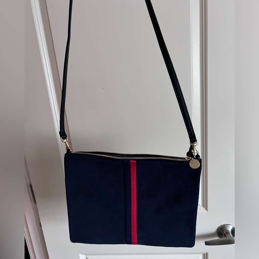 Clare V - leather and suede crossbody bag with blue stripe - like new condition